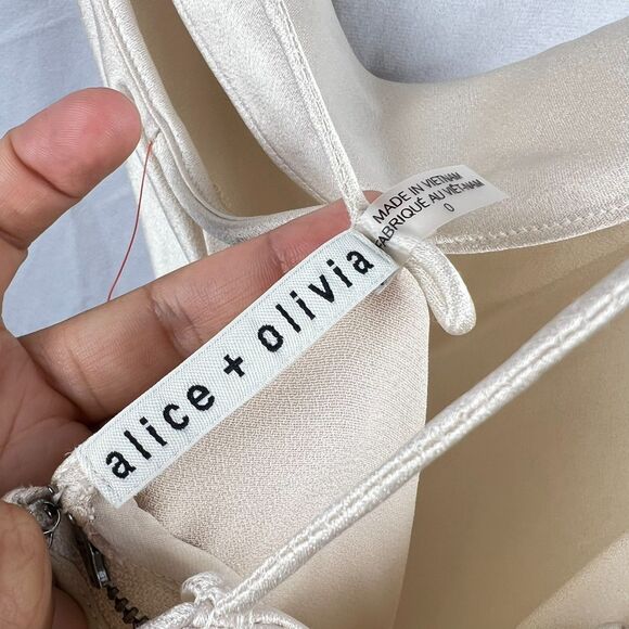 Alice + Olivia NWT Harmony Drapey Champagne Slip Midi Dress Size XS -$395 - Picture 5 of 10